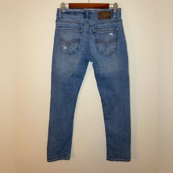 BKE Alec Straight Leg Light Wash Distressed Stretch Mid Rise Mens Denim Jeans - Picture 3 of 6